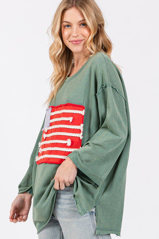 Shop SAGE + FIG Full Size American Flag Patch Drop Shoulder T-Shirt - High-Quality U.S. Made Women’s Fashion with Free & Fast Shipping