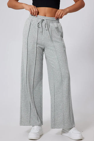 Shop Gray Drawstring Wide Leg Active Pants - High-Quality U.S. Made Women’s Fashion with Free & Fast Shipping