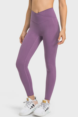 Shop Purple V-Waist Yoga Leggings with Pockets - High-Quality U.S. Made Women’s Fashion with Free & Fast Shipping