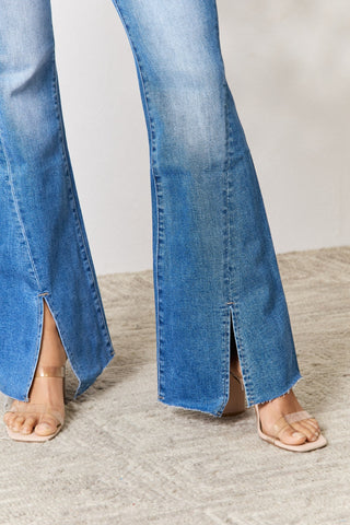 Shop BAYEAS Slit Flare Jeans - High-Quality U.S. Made Women’s Fashion with Free Fast Shipping