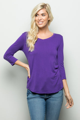 Shop Purple Celeste Full Size Three Quarter Sleeve V-Neck T-Shirt - High-Quality U.S. Made Women’s Fashion with Free & Fast Shipping