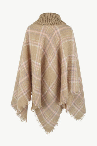 Shop Plaid Turtleneck Fringe Hem Poncho - High-Quality U.S. Made Women’s Fashion with Free Fast Shipping