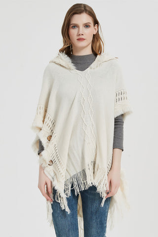 Shop Fringe Hem Hooded Poncho - High-Quality U.S. Made Women’s Fashion with Free Fast Shipping