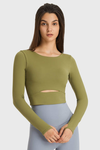 Shop Millennia Cutout Long Sleeve Cropped Sports Top - High-Quality U.S. Made Women’s Fashion with Free & Fast Shipping