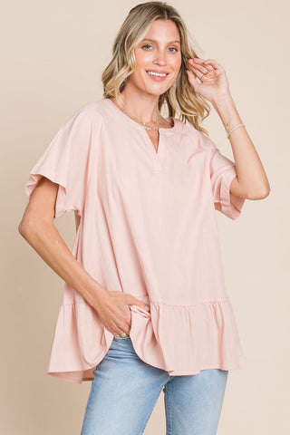 Shop Peach Cotton Bleu by Nu Label Nochted Ruffle Hem Top - High-Quality U.S. Made Women’s Fashion with Free & Fast Shipping