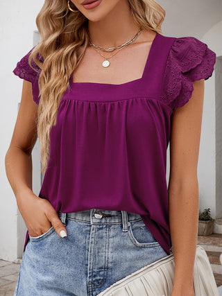 Shop Ruffled Square Neck Cap Sleeve Blouse - High-Quality U.S. Made Women’s Fashion with Free & Fast Shipping