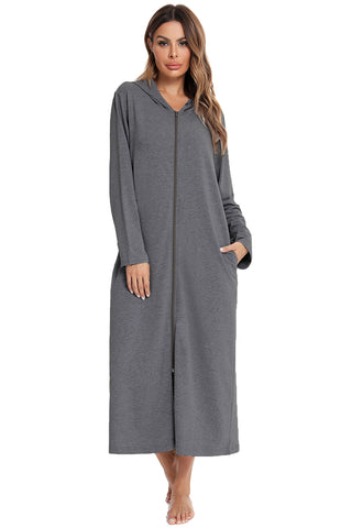 Shop Zip Front Hooded Night Dress with Pockets - High-Quality U.S. Made Women’s Fashion with Free & Fast Shipping