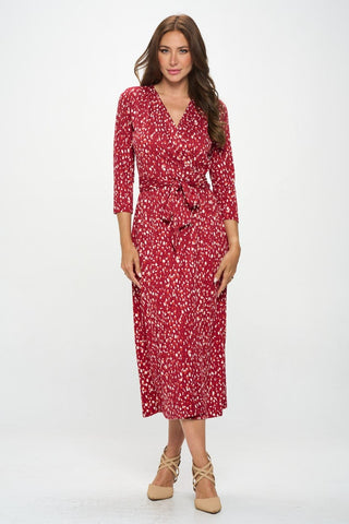 Shop RENEE C Printed Tie Front Surplice Midi Dress - High-Quality U.S. Made Women’s Fashion with Free & Fast Shipping