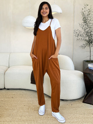 Shop Caramel Double Take Full Size Sleeveless V-Neck Pocketed Jumpsuit - High-Quality U.S. Made Women’s Fashion with Free & Fast Shipping