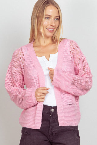 Shop PINK VERY J Eyelet Open Front Long Sleeve Cardigan - High-Quality U.S. Made Women’s Fashion with Free & Fast Shipping