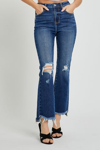 Shop RISEN High Rise Distressed Crop Flare Jeans - High-Quality U.S. Made Women’s Fashion with Free & Fast Shipping