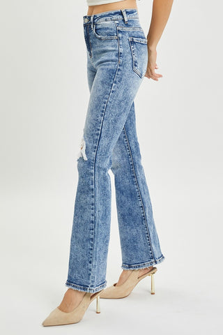 Shop RISEN Full Size High Rise Distressed Flare Jeans - High-Quality U.S. Made Women’s Fashion with Free & Fast Shipping