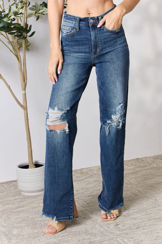 Shop Judy Blue Full Size High Waist 90's Distressed Straight Jeans - High-Quality U.S. Made Women’s Fashion with Free Fast Shipping