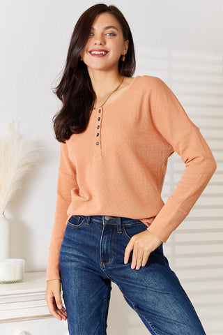 Shop Basic Bae Half Button Long Sleeve Top - High-Quality U.S. Made Women’s Fashion with Free Fast Shipping