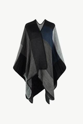 Shop Charcoal One Size Color Block Open Front Poncho - High-Quality U.S. Made Women’s Fashion with Free & Fast Shipping