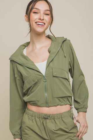 Shop Lt.Olive Love Tree Drawstring Hem Hooded Zip-Up Jacket - High-Quality U.S. Made Women’s Fashion with Free & Fast Shipping