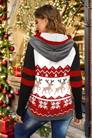 Shop Double Take Full Size Christmas Drawstring Long Sleeve Hoodie - High-Quality U.S. Made Women’s Fashion with Free & Fast Shipping