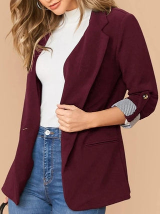 Shop Lapel Collar Roll-Tab Sleeve Blazer - High-Quality U.S. Made Women’s Fashion with Free & Fast Shipping