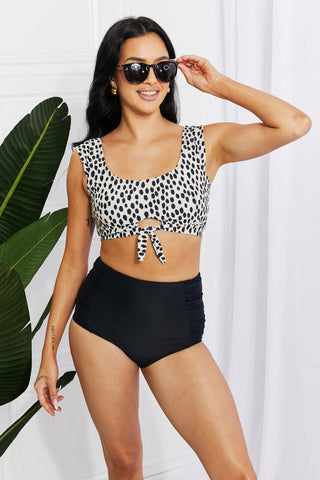 Shop Marina West Swim Sanibel Crop Swim Top and Ruched Bottoms Set in Black - High-Quality U.S. Made Women’s Fashion with Free & Fast Shipping