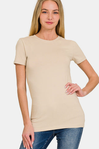 Shop Sand Beige Zenana Crew Neck Short Sleeve T-Shirt - High-Quality U.S. Made Women’s Fashion with Free & Fast Shipping