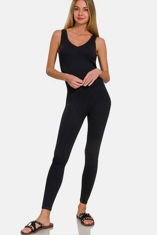 Shop Zenana Ribbed Bra Padded Sports Seamless Jumpsuit - High-Quality U.S. Made Women’s Fashion with Free & Fast Shipping