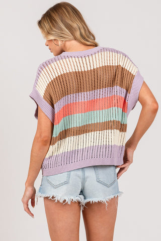 Shop SAGE + FIG Color Block Striped Crochet Sweater - High-Quality U.S. Made Women’s Fashion with Free & Fast Shipping