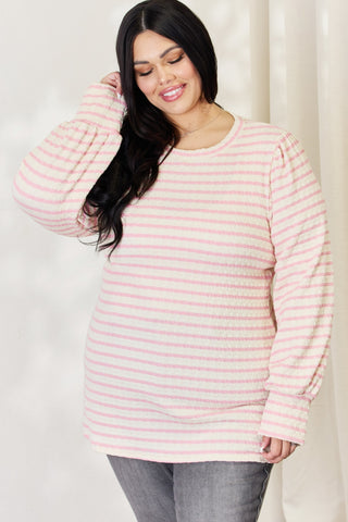 Shop Celeste Full Size Long Bishop Sleeve Striped Top - High-Quality U.S. Made Women’s Fashion with Free & Fast Shipping