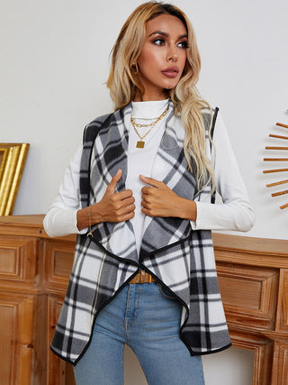 Shop Shiny Plaid Open Front Vest - High-Quality U.S. Made Women’s Fashion with Free & Fast Shipping