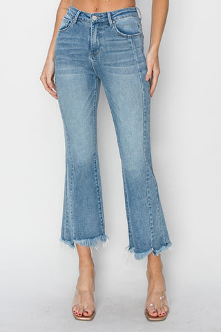 Shop RISEN Full Size High Rise Frayed Hem Flare Jeans - High-Quality U.S. Made Women’s Fashion with Free & Fast Shipping