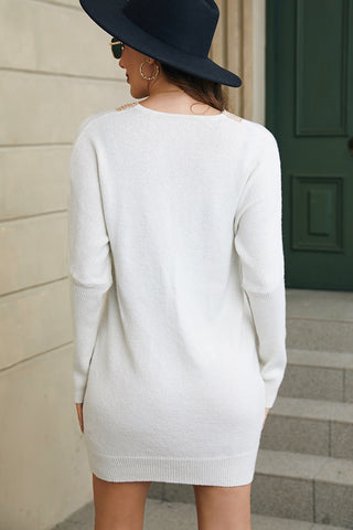 Shop V-Neck Long Sleeve Mini Sweater Dress - High-Quality U.S. Made Women’s Fashion with Free & Fast Shipping