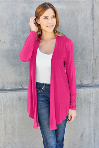 Shop Hot Pink Basic Bae Full Size Open Front Long Sleeve Cardigan - High-Quality U.S. Made Women’s Fashion with Free & Fast Shipping