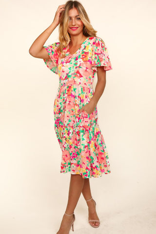 Shop Haptics Tiered Floral Midi Dress with Pockets - High-Quality U.S. Made Women’s Fashion with Free & Fast Shipping