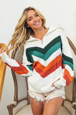 Shop BiBi Multi Color Chevron Pattern Sweater - High-Quality U.S. Made Women’s Fashion with Free & Fast Shipping