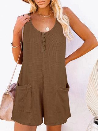 Shop Mocha Full Size Pocketed Scoop Neck Sleeveless Romper - High-Quality U.S. Made Women’s Fashion with Free & Fast Shipping