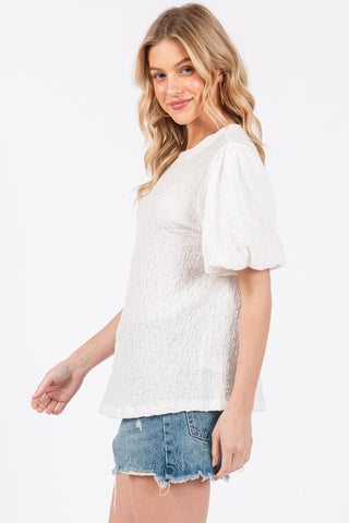 Shop Ces Femme Textured Puff Sleeve Top - High-Quality U.S. Made Women’s Fashion with Free & Fast Shipping