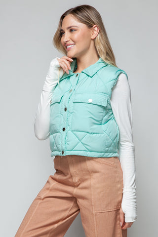 Shop Snobbish Snap Down Quilted Crop Vest - High-Quality U.S. Made Women’s Fashion with Free & Fast Shipping