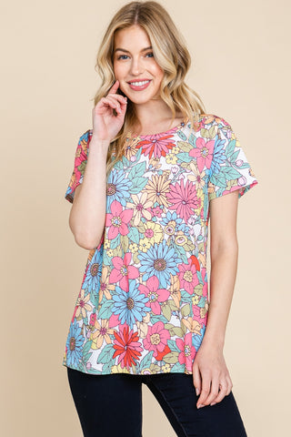 Shop Floral BOMBOM Floral Short Sleeve T-Shirt - High-Quality U.S. Made Women’s Fashion with Free & Fast Shipping