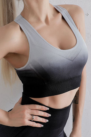 Shop Black Grey Gradient Racerback Sports Bra - High-Quality U.S. Made Women’s Fashion with Free & Fast Shipping