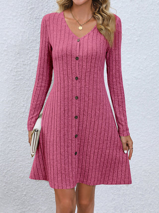 Shop V-Neck Long Sleeve Mini Dress - High-Quality U.S. Made Women’s Fashion with Free & Fast Shipping