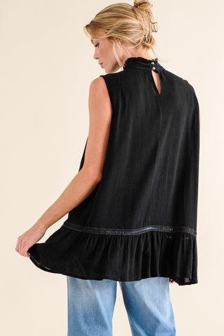 Shop And The Why Lace Detail Sleeveless Ruffled Top - High-Quality U.S. Made Women’s Fashion with Free & Fast Shipping