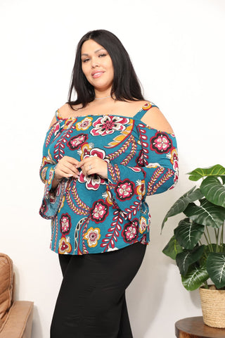 Shop Sew In Love Full Size Floral Cold Shoulder Blouse - High-Quality U.S. Made Women’s Fashion with Free & Fast Shipping