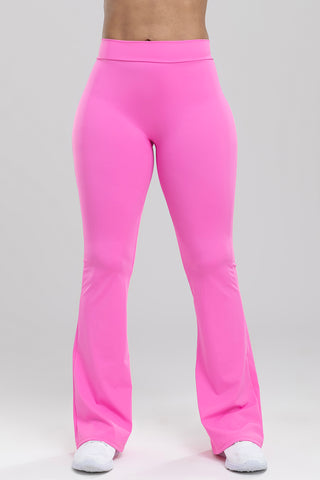 Shop Pink Ruched High Waist Bootcut Active Pants - High-Quality U.S. Made Women’s Fashion with Free & Fast Shipping