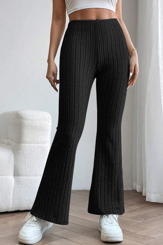 Shop Black Basic Bae Full Size Ribbed High Waist Flare Pants - High-Quality U.S. Made Women’s Fashion with Free & Fast Shipping