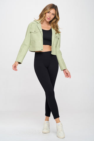 Shop Coalition LA Snap Down Cropped Hooded Jacket - High-Quality U.S. Made Women’s Fashion with Free & Fast Shipping