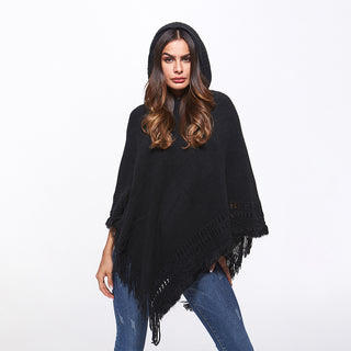 Shop Openwork Fringe Hem Hooded Poncho - High-Quality U.S. Made Women’s Fashion with Free Fast Shipping