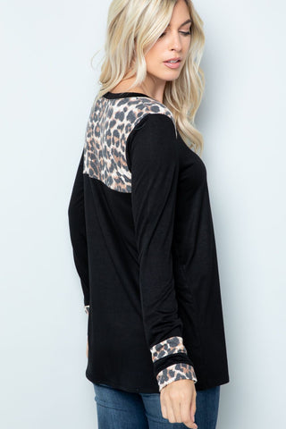 Shop Celeste Full Size Long Sleeve Leopard Spliced T-Shirt - High-Quality U.S. Made Women’s Fashion with Free & Fast Shipping