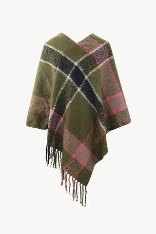 Shop Plaid Fringe Detail Poncho - High-Quality U.S. Made Women’s Fashion with Free & Fast Shipping