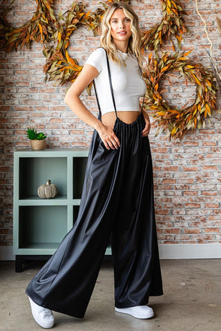 Shop First Love Drawstring Back Spaghetti Strap Wide Leg Overall - High-Quality U.S. Made Women’s Fashion with Free & Fast Shipping