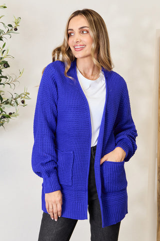 Shop Bright Blue Zenana Full Size Waffle-Knit Open Front Cardigan - High-Quality U.S. Made Women’s Fashion with Free & Fast Shipping