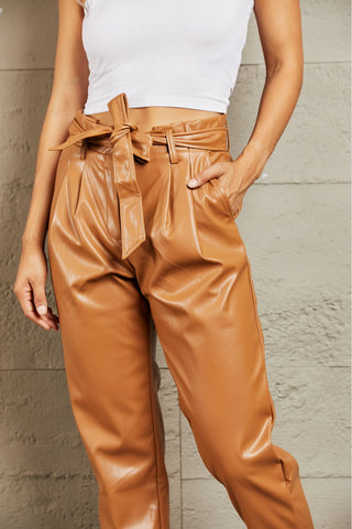 Shop HEYSON Powerful You Full Size Faux Leather Paperbag Waist Pants - High-Quality U.S. Made Women’s Fashion with Free & Fast Shipping